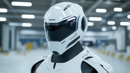 3D visualization of a futuristic robot in a sleek industrial environment