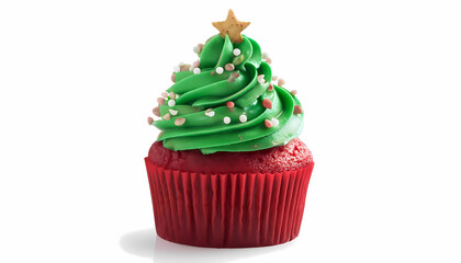 Christmas Tree Cupcake  Festive Red Velvet Muffin with Green Frosting and Sprinkles