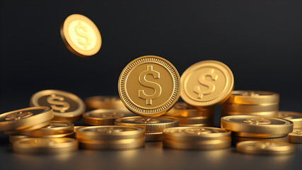 Multiple metal coins with $ icon floating. Generative AI