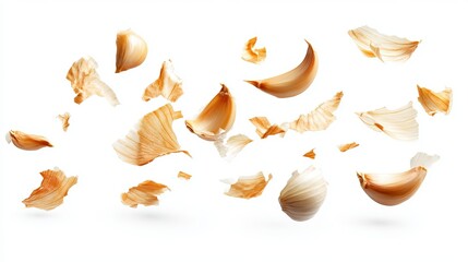 Obraz premium Falling peeled garlic cloves isolated on white background with clipping path
