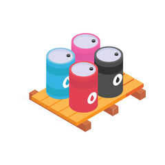 A set of barrels on a pallet for material storage