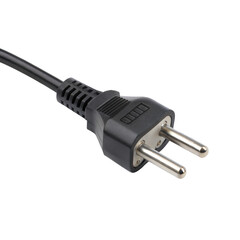 Electric plug with two pins on a transparent or white isolated background.