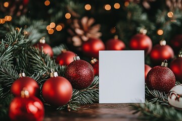Weihnachtskarten Mockup - Gru&szlig;karte, Geschenkkarte umgeben von Weihnachtlicher Dekoration 