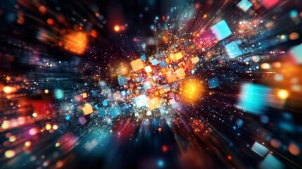 Fototapeta premium Night Scene: Abstract Digital Art with Colorful Squares and Rectangles in Dreamy Futuristic Design.