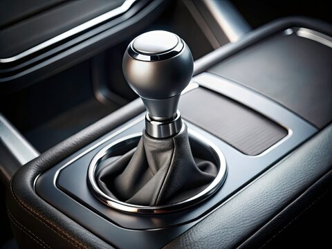Automatic Transmission Gear Shift Knob: Linear Logo Design, Car Gearbox Illustration, Simple Black Contour Shift Lever