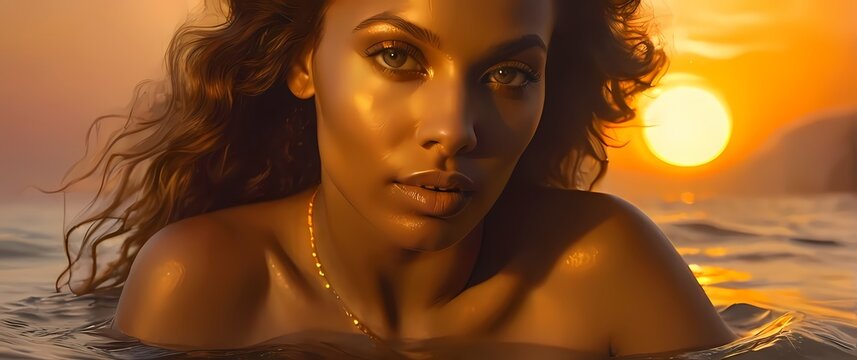 Oilpainting of Bathsheba her beauty captured in a glowing sunset with golden godrays surrounding her the scene blending warmth and divine grace