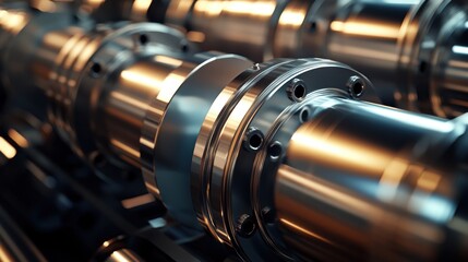 Fototapeta premium Close-up of Industrial Machinery: Polished Metal Cylinders and Precision Engineering