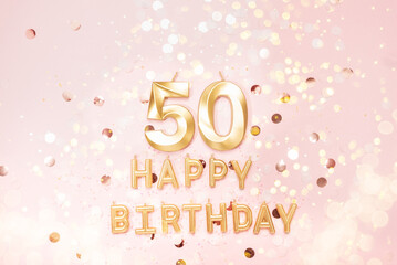 Number 50 fifty golden celebration birthday candle on Festive Background. Ten years birthday. concept of celebrating birthday, anniversary, important date, holiday