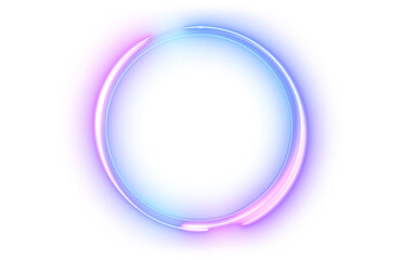 Abstract frame futuristic bright glowing neon laser line twirl curve circle.