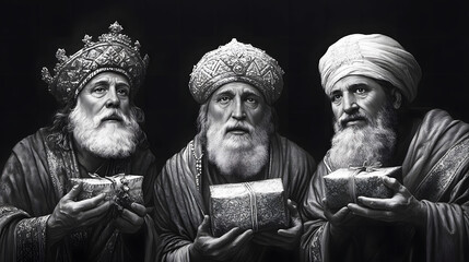 Fototapeta premium Drawing of the Three Wise Men from the East: Melchior, Caspar, and Balthazar