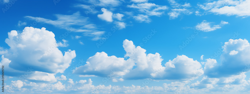 Wall mural blue sky background with tiny clouds. panorama background