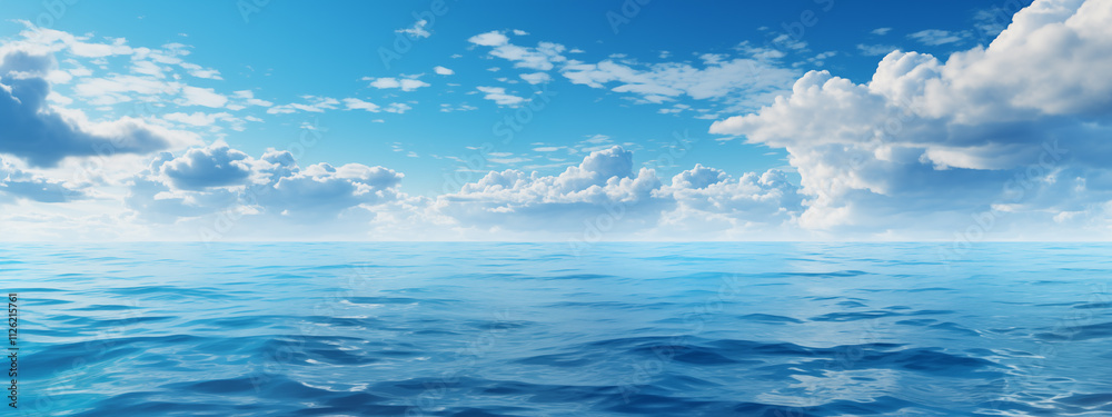 Wall mural sky over calm sea. blue sea and sunny sky on horizon over calm water
