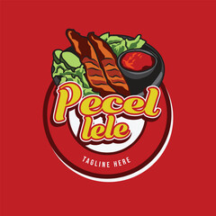 Pecel lele indonesia street food logo template illustration concept