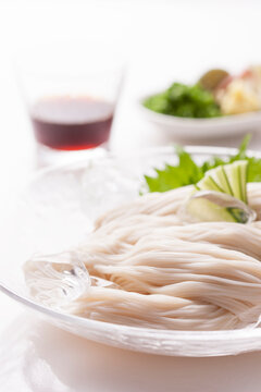 Somen noodle on a white table