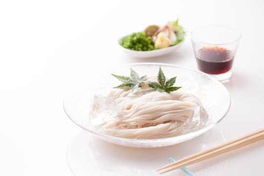 Somen noodle on a white table