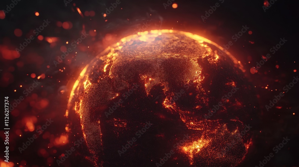 Poster glowing data streams wrap around a futuristic globe projection, emphasizing global connectivity