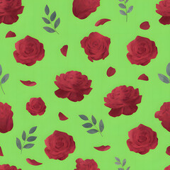 Fototapeta premium Seamless pattern of roses with light green background