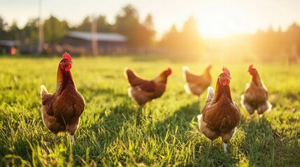 Chickens in a Sunny Meadow