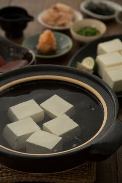 Kyoto-style boiled tofu with grated momiji ( Daikon Radish and Chili Peppers Grated Together)