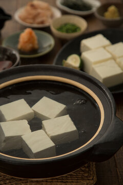 Kyoto-style boiled tofu with grated momiji ( Daikon Radish and Chili Peppers Grated Together)