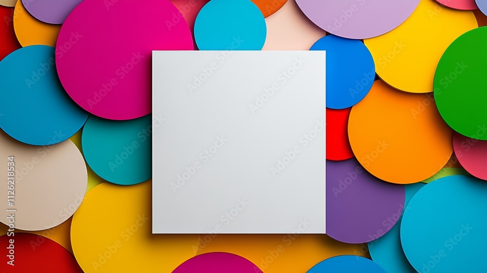 Poster colorful background with a white square in the middle. the square is empty and the background is ful