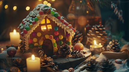 Fototapeta premium Enchanted Gingerbread House Winter Illustration