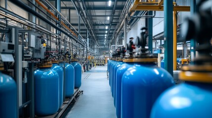 Industrial Water Treatment Facility with Blue Tanks
