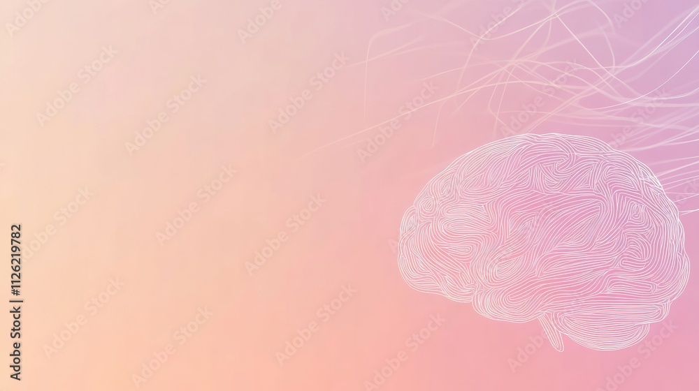 Fototapete a brain doodle made with delicate white lines appears on a soft gradient background, offering ample 