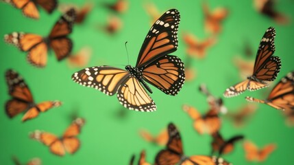 Obraz premium swarm of vibrant butterflies against a green backdrop