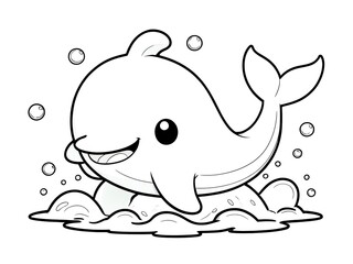 Adorable Cartoon Dolphin Playing in the Ocean
