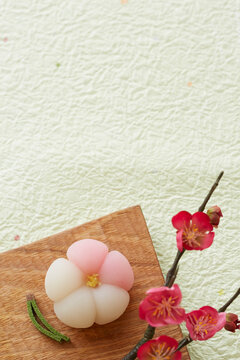Plum paste placed on green Japanese paper