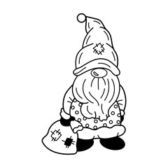 Dwarf illustration holding a patched sack with winter accents