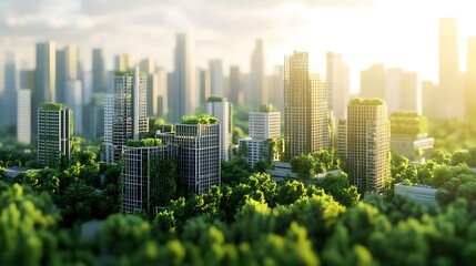 Obraz premium A futuristic cityscape featuring green buildings integrated with nature.