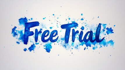 Blue watercolor free trial splash artwork on white background