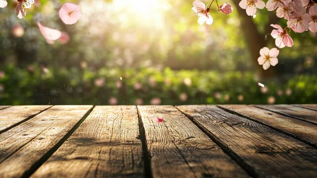 Emmpty wooden table background - easter spring theme digital
