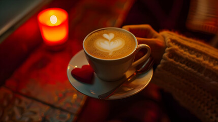Obraz premium Romantic Cappuccino Latte Art, Cozy Warmth