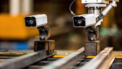 Fototapeta premium A smart welding machine in action equipped with cameras and sensors that detect misalignment in realtime and automatically adjust its settings.