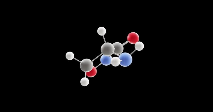 Cycloserine molecule, rotating 3D model of antituberculosis agents, looped video on a black background