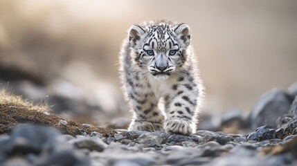 Fototapeta premium A Snow Leopard Cub Gazes Into the Distance