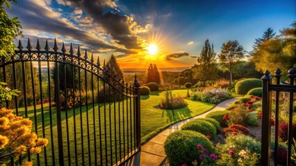 Fototapeta premium Silhouette Landscape & Garden Design: Fence, Plants, Trees, Above View