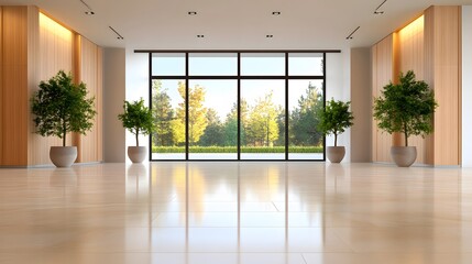 Obraz premium 3D rendered modern business gallery with clean lines, intricate lighting, and glossy surface reflections