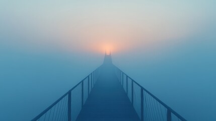 mystical foggy pier at sunrise