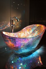 Water tube featuring vibrant mirrored surfaces with intricate patterns, merging colorful reflections with bold minimalism, elevating modern interiors with refined sophistication.