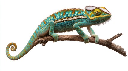 Obraz premium Vibrant Blue Chameleon on a Branch