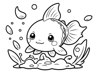 Adorable Cartoon Fish Coloring Page: A Cute Aquatic Creature in its Underwater Habitat