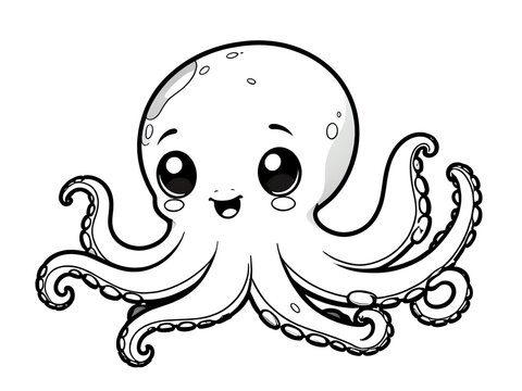 cute black and white octopus smiling clip art preview