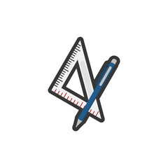 triangular ruler and pen flat icon vector illustration,  School Supplies and classroom themes