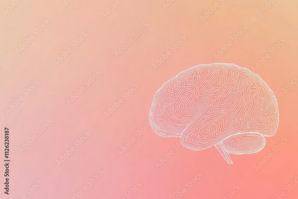 Aufkleber a delicate illustration of a human brain made of thin white lines against a soft gradient background
