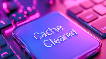 Neon keyboard with cache cleared key in purple lighting