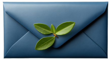 PNG Blue envelope with green leaves on top